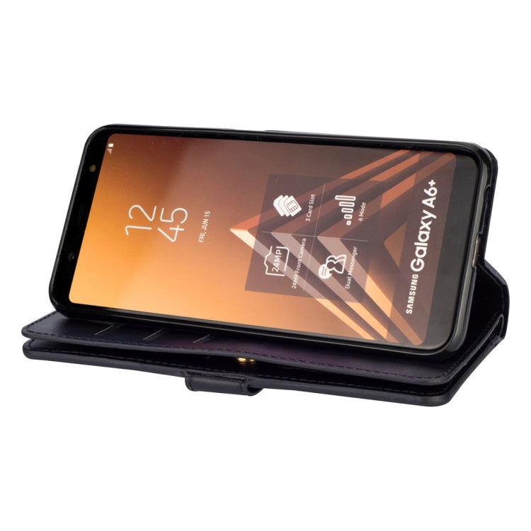 For Samsung Galaxy A6+ / Galaxy J8 (2018) Multifunctional Zipper Horizontal Flip Leather Case with Holder & Wallet & 9 Card Slots & Lanyard