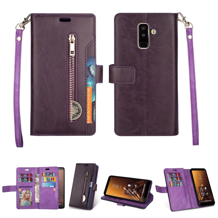 For Samsung Galaxy A6+ / Galaxy J8 (2018) Multifunctional Zipper Horizontal Flip Leather Case with Holder & Wallet & 9 Card Slots & Lanyard