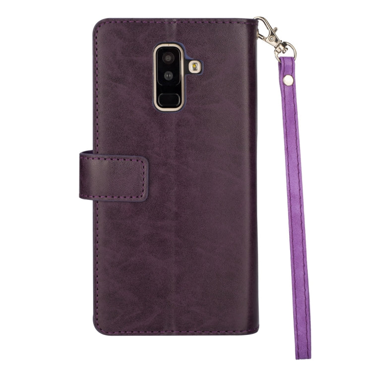 For Samsung Galaxy A6+ / Galaxy J8 (2018) Multifunctional Zipper Horizontal Flip Leather Case with Holder & Wallet & 9 Card Slots & Lanyard
