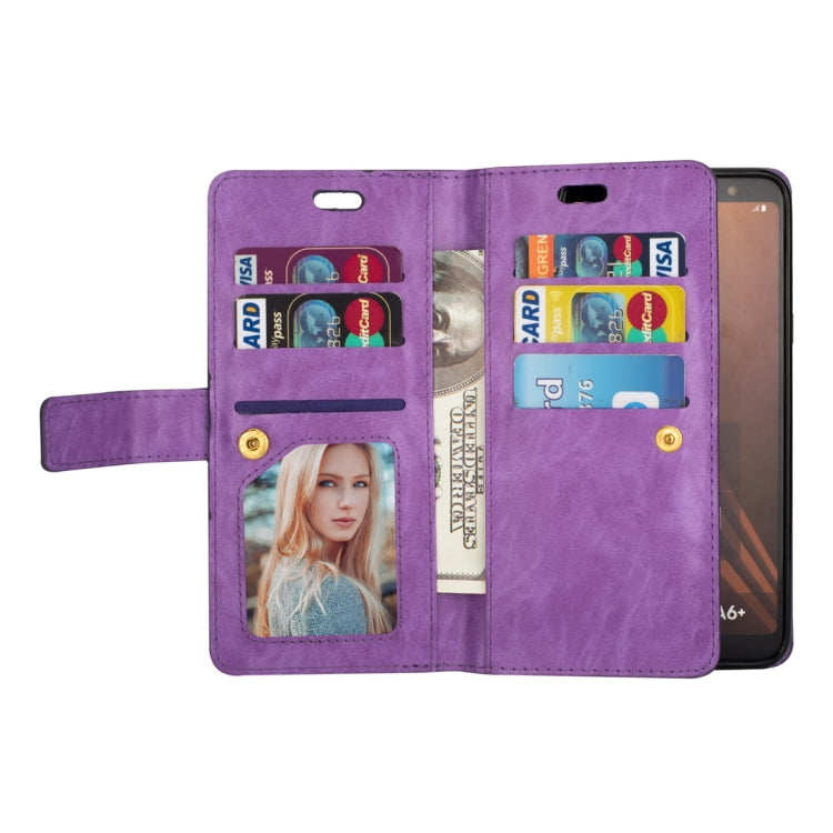 For Samsung Galaxy A6+ / Galaxy J8 (2018) Multifunctional Zipper Horizontal Flip Leather Case with Holder & Wallet & 9 Card Slots & Lanyard