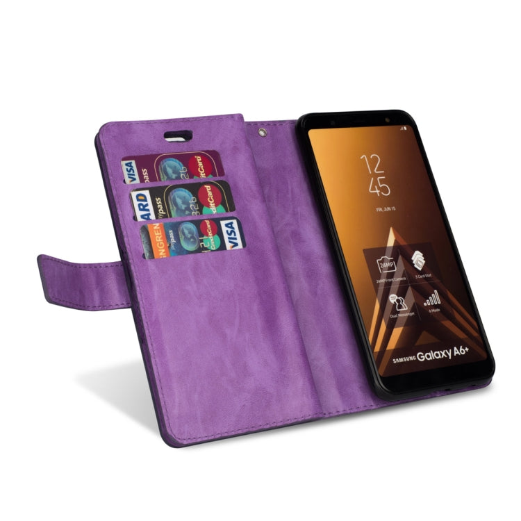 For Samsung Galaxy A6+ / Galaxy J8 (2018) Multifunctional Zipper Horizontal Flip Leather Case with Holder & Wallet & 9 Card Slots & Lanyard