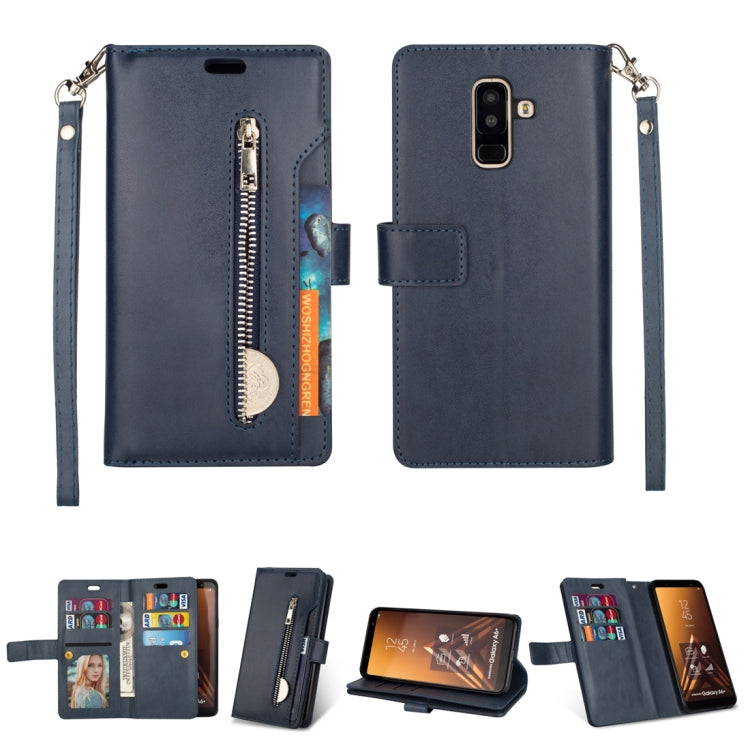 For Samsung Galaxy A6+ / Galaxy J8 (2018) Multifunctional Zipper Horizontal Flip Leather Case with Holder & Wallet & 9 Card Slots & Lanyard