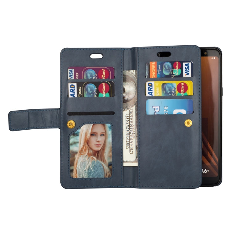 For Samsung Galaxy A6+ / Galaxy J8 (2018) Multifunctional Zipper Horizontal Flip Leather Case with Holder & Wallet & 9 Card Slots & Lanyard