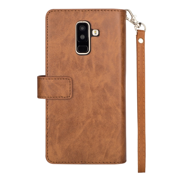 For Samsung Galaxy A6+ / Galaxy J8 (2018) Multifunctional Zipper Horizontal Flip Leather Case with Holder & Wallet & 9 Card Slots & Lanyard