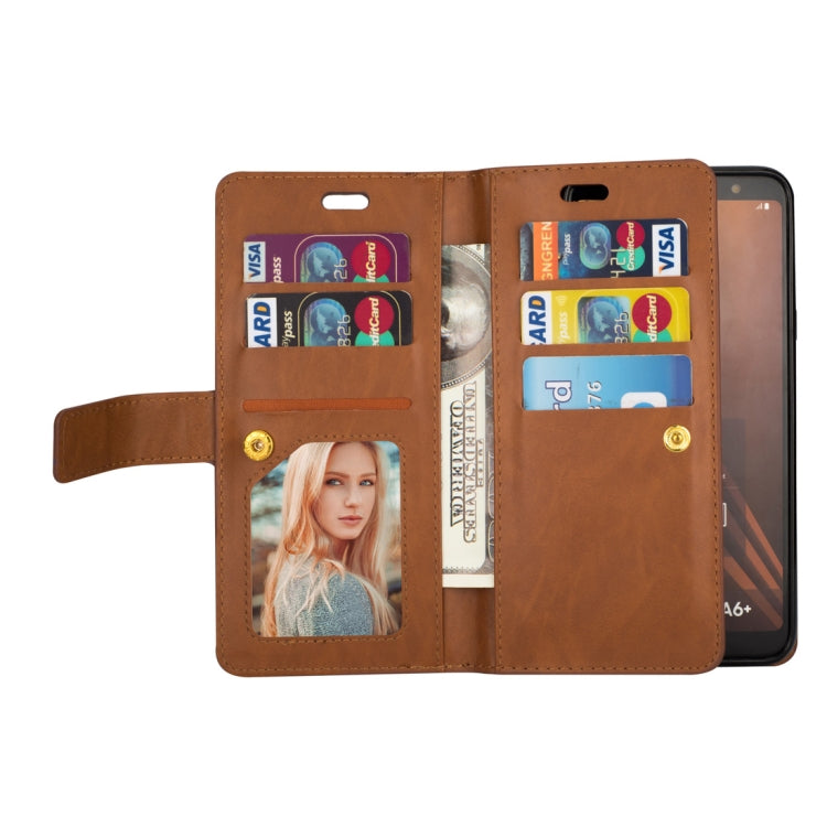 For Samsung Galaxy A6+ / Galaxy J8 (2018) Multifunctional Zipper Horizontal Flip Leather Case with Holder & Wallet & 9 Card Slots & Lanyard