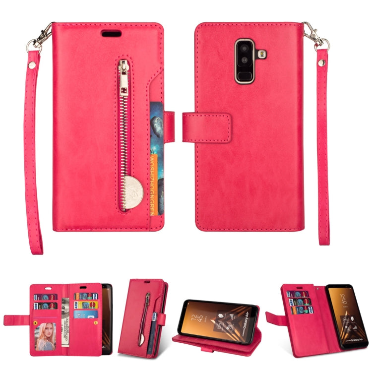 For Samsung Galaxy A6+ / Galaxy J8 (2018) Multifunctional Zipper Horizontal Flip Leather Case with Holder & Wallet & 9 Card Slots & Lanyard