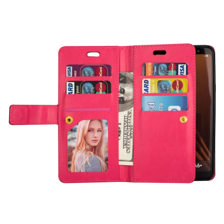 For Samsung Galaxy A6+ / Galaxy J8 (2018) Multifunctional Zipper Horizontal Flip Leather Case with Holder & Wallet & 9 Card Slots & Lanyard