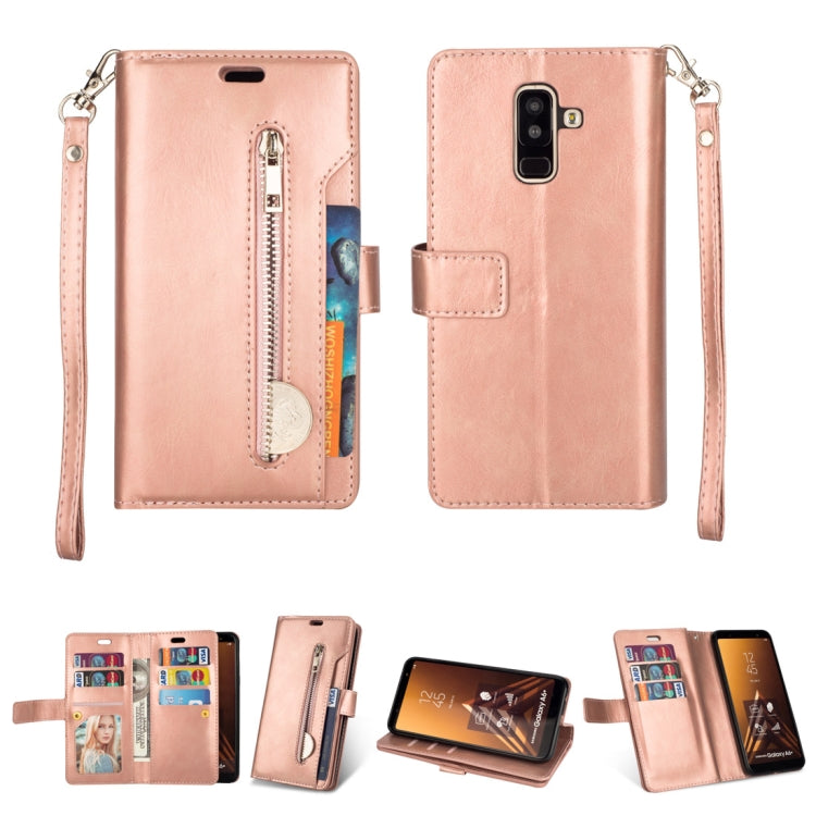 For Samsung Galaxy A6+ / Galaxy J8 (2018) Multifunctional Zipper Horizontal Flip Leather Case with Holder & Wallet & 9 Card Slots & Lanyard