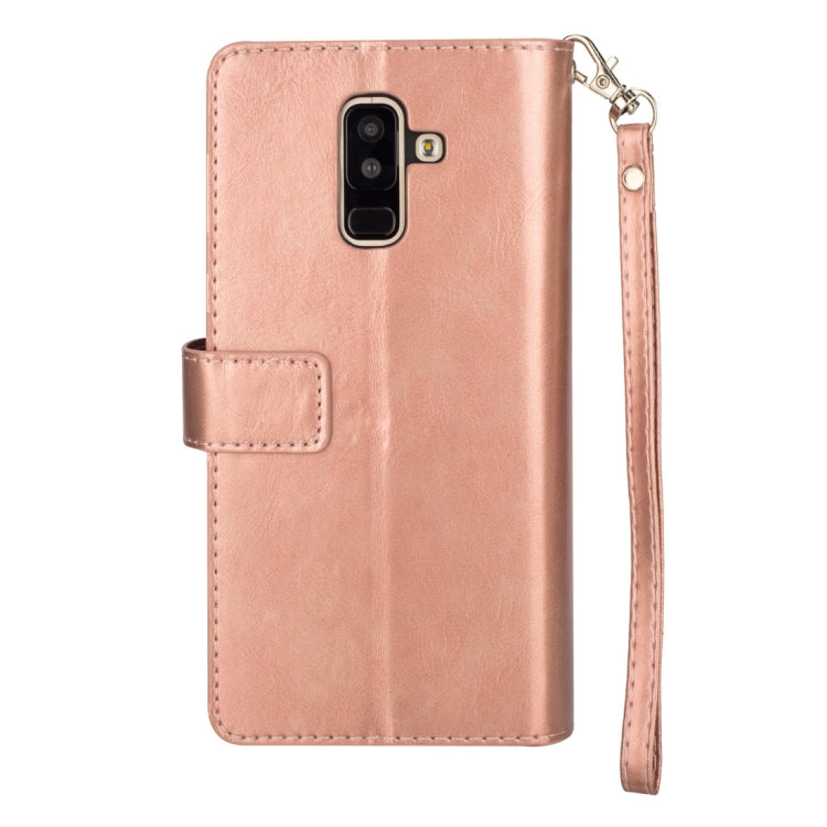 For Samsung Galaxy A6+ / Galaxy J8 (2018) Multifunctional Zipper Horizontal Flip Leather Case with Holder & Wallet & 9 Card Slots & Lanyard