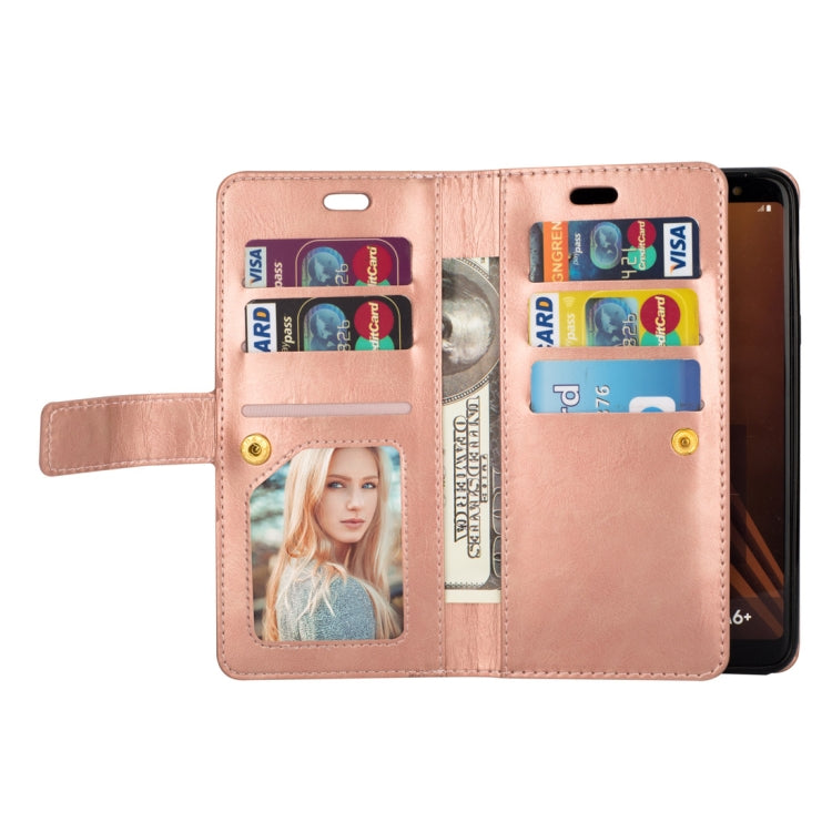 For Samsung Galaxy A6+ / Galaxy J8 (2018) Multifunctional Zipper Horizontal Flip Leather Case with Holder & Wallet & 9 Card Slots & Lanyard