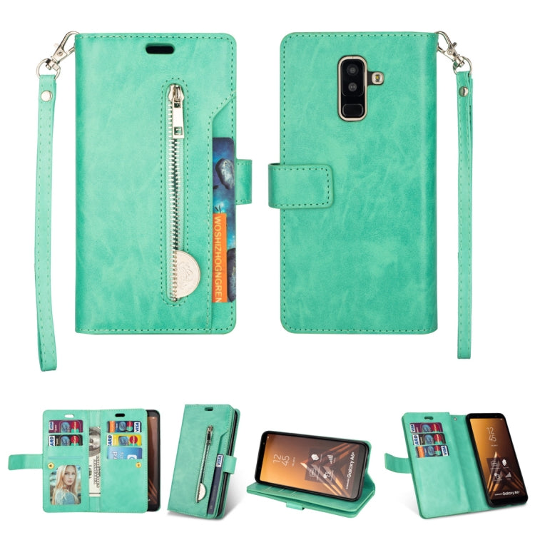 For Samsung Galaxy A6+ / Galaxy J8 (2018) Multifunctional Zipper Horizontal Flip Leather Case with Holder & Wallet & 9 Card Slots & Lanyard