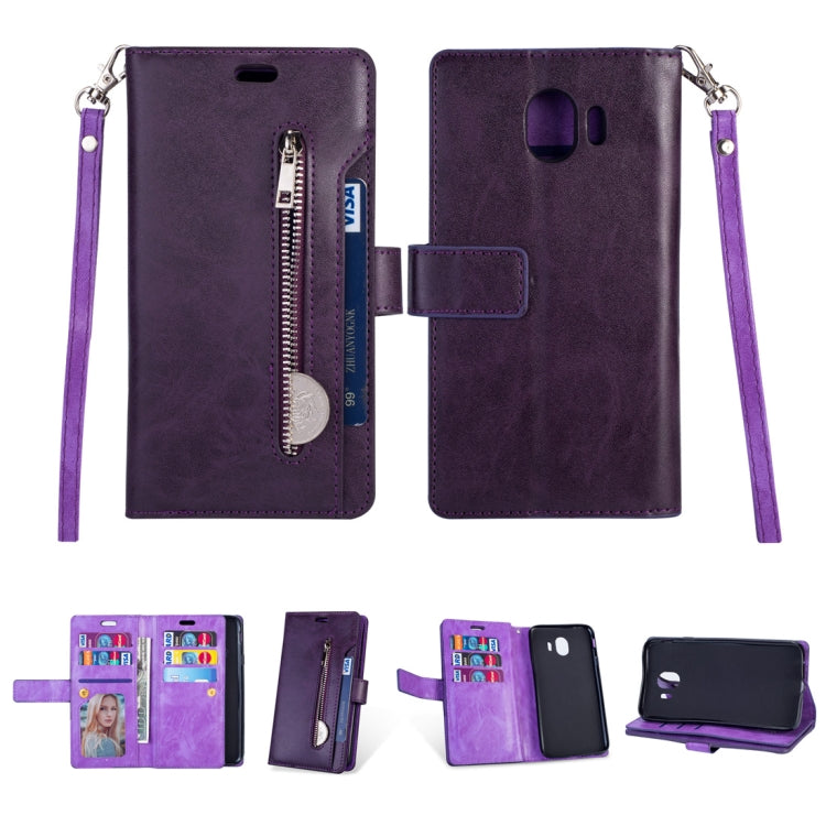 For Samsung Galaxy J4 (2018) EU Version Multifunctional Zipper Horizontal Flip Leather Case with Holder & Wallet & 9 Card Slots & Lanyard