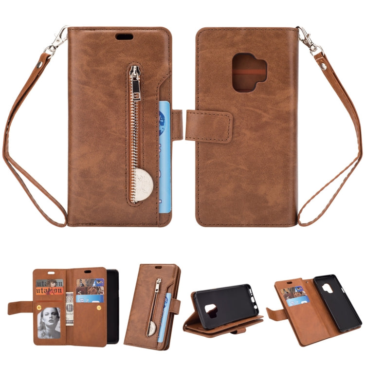 For Samsung Galaxy S9 Multifunctional Zipper Horizontal Flip Leather Case with Holder & Wallet & 9 Card Slots & Lanyard