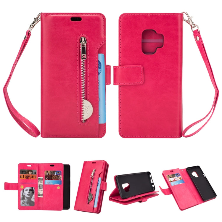 For Samsung Galaxy S9 Multifunctional Zipper Horizontal Flip Leather Case with Holder & Wallet & 9 Card Slots & Lanyard