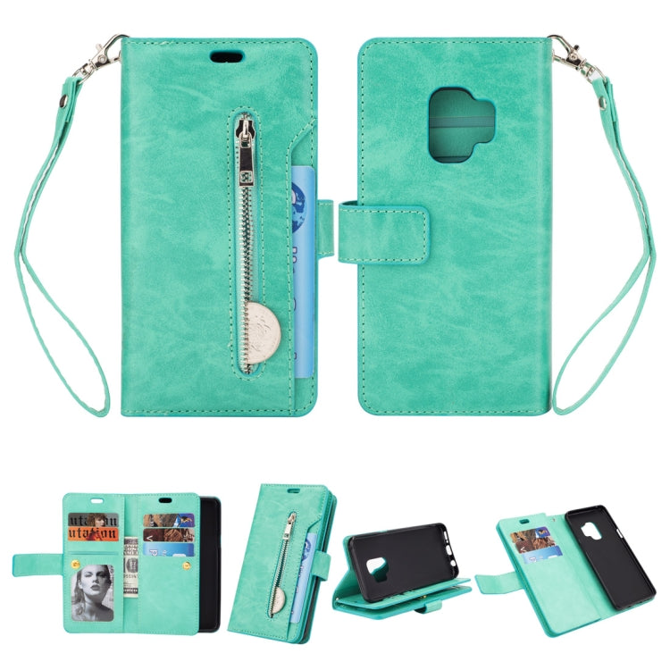 For Samsung Galaxy S9 Multifunctional Zipper Horizontal Flip Leather Case with Holder & Wallet & 9 Card Slots & Lanyard