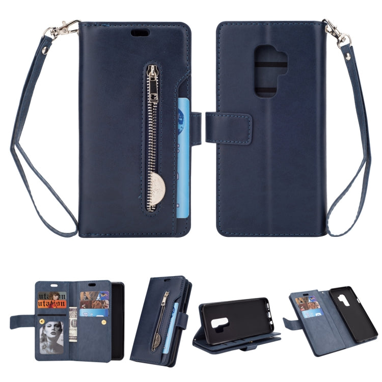 For Samsung Galaxy S9+ Multifunctional Zipper Horizontal Flip Leather Case with Holder & Wallet & 9 Card Slots & Lanyard