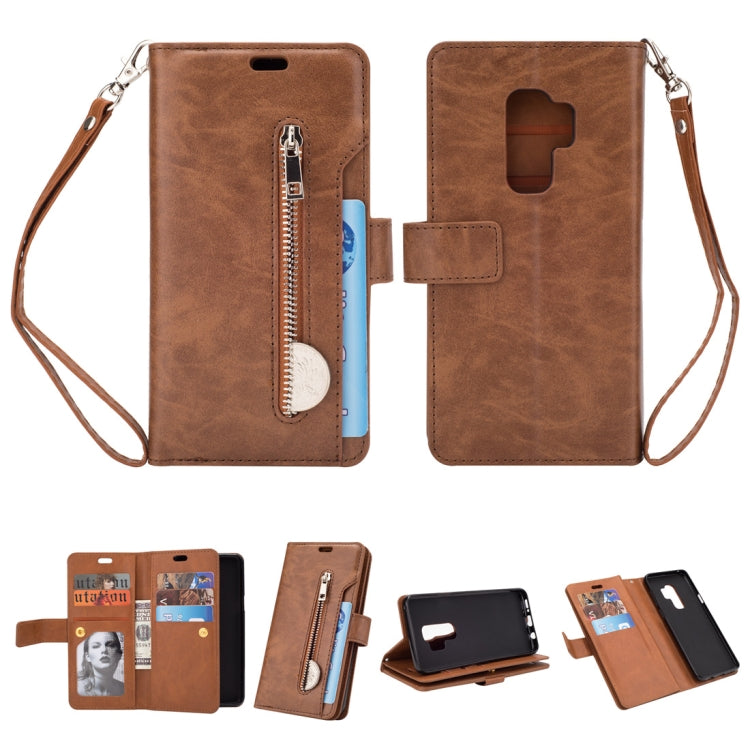 For Samsung Galaxy S9+ Multifunctional Zipper Horizontal Flip Leather Case with Holder & Wallet & 9 Card Slots & Lanyard