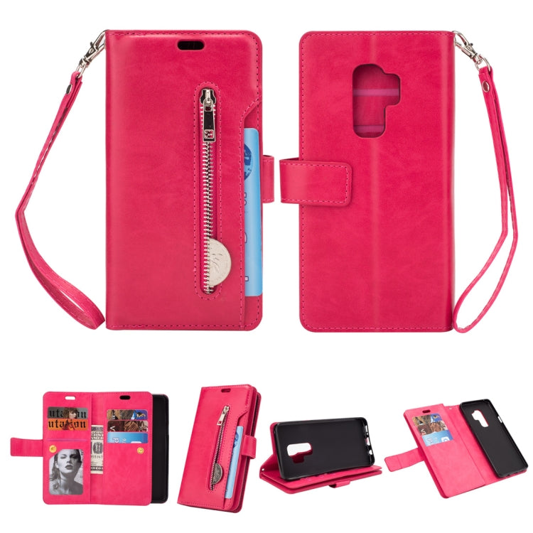For Samsung Galaxy S9+ Multifunctional Zipper Horizontal Flip Leather Case with Holder & Wallet & 9 Card Slots & Lanyard