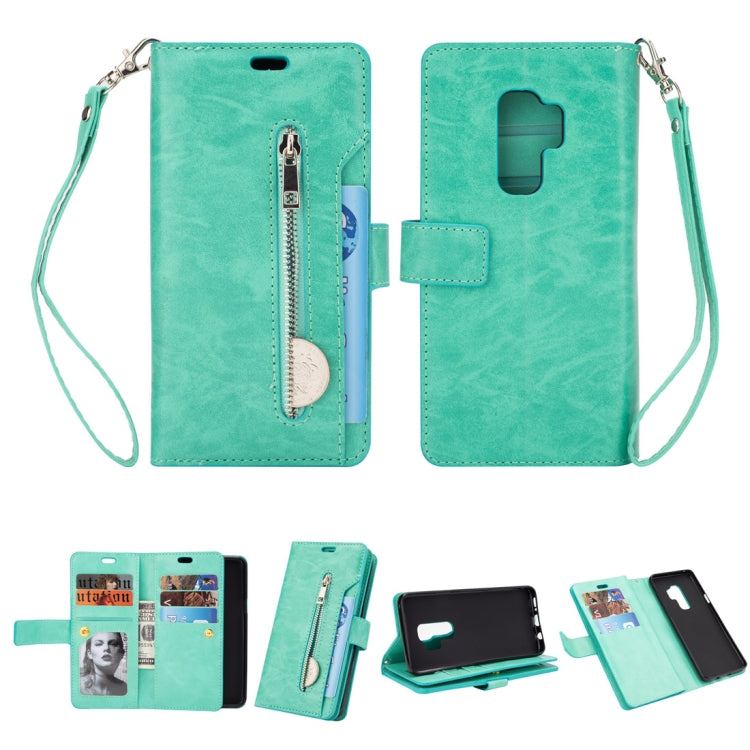 For Samsung Galaxy S9+ Multifunctional Zipper Horizontal Flip Leather Case with Holder & Wallet & 9 Card Slots & Lanyard