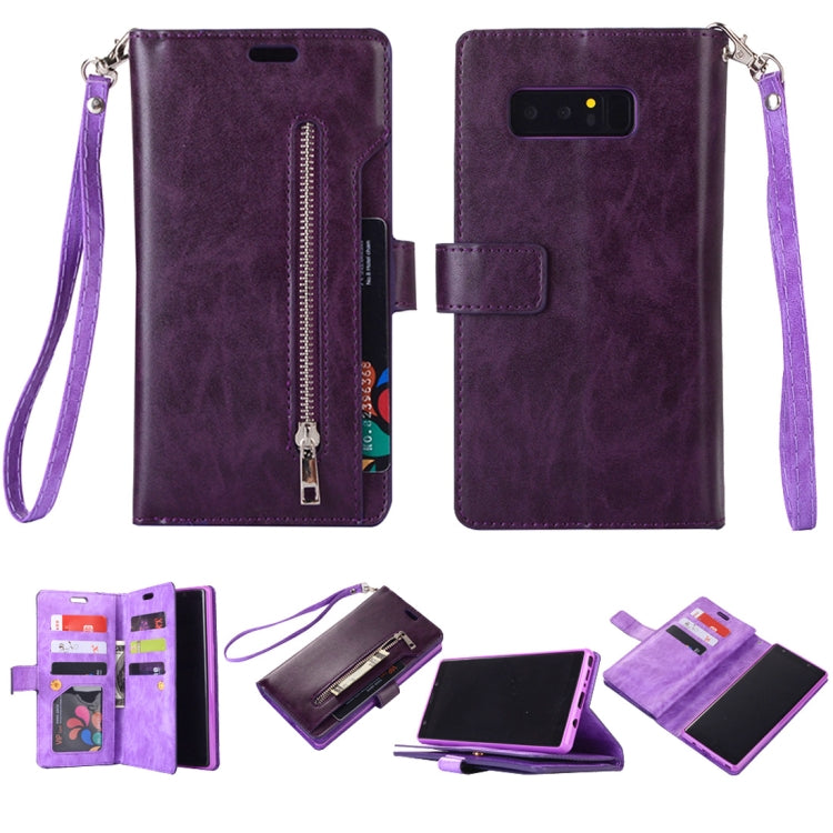 For Samsung Galaxy Note8 Multifunctional Zipper Horizontal Flip Leather Case with Holder & Wallet & 9 Card Slots & Lanyard