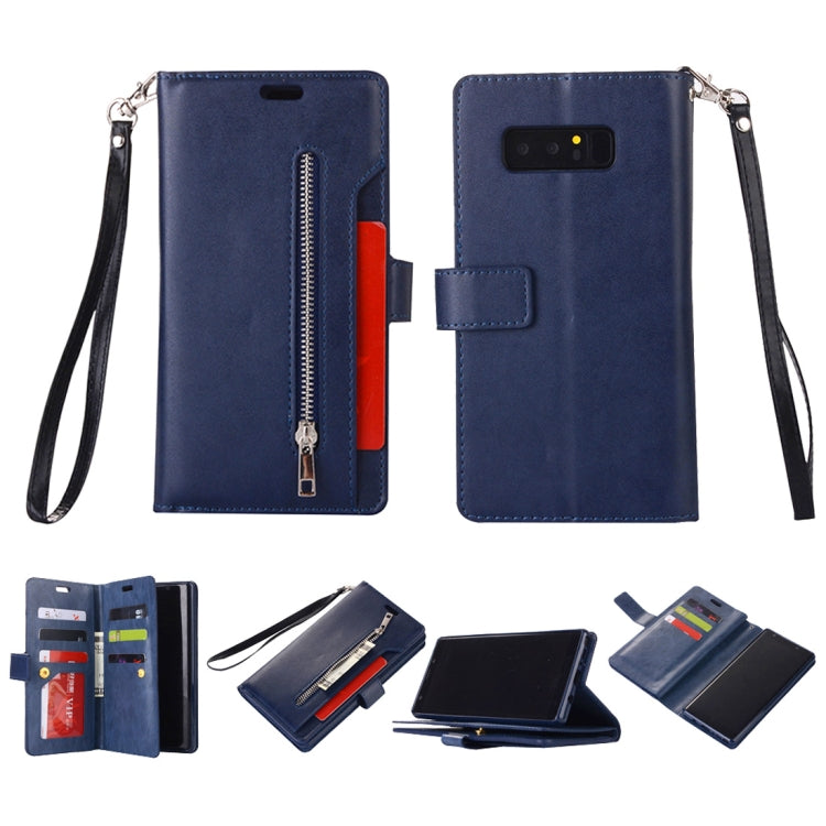 For Samsung Galaxy Note8 Multifunctional Zipper Horizontal Flip Leather Case with Holder & Wallet & 9 Card Slots & Lanyard