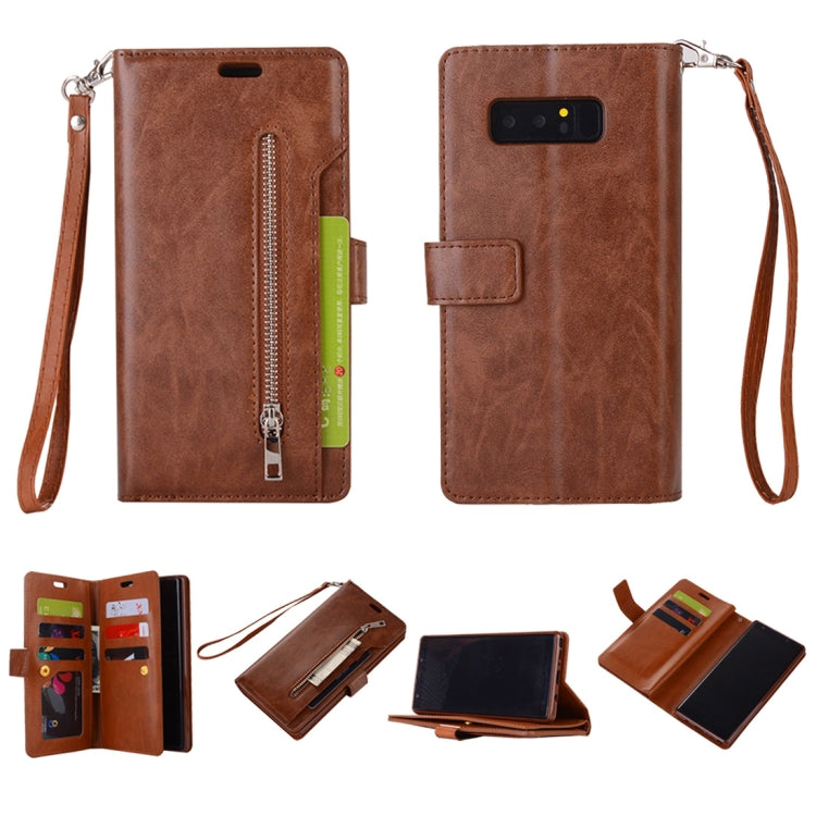 For Samsung Galaxy Note8 Multifunctional Zipper Horizontal Flip Leather Case with Holder & Wallet & 9 Card Slots & Lanyard