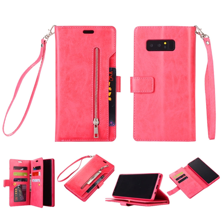 For Samsung Galaxy Note8 Multifunctional Zipper Horizontal Flip Leather Case with Holder & Wallet & 9 Card Slots & Lanyard