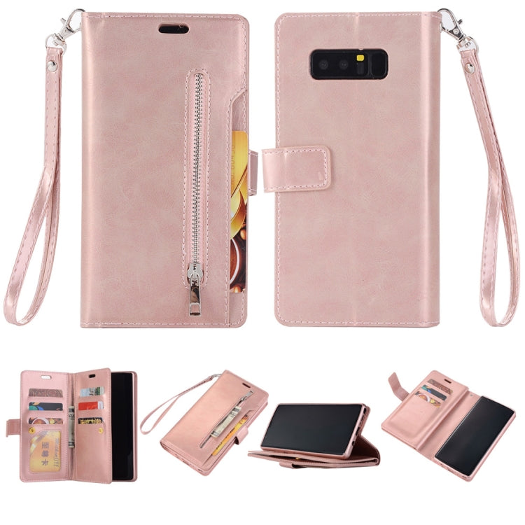 For Samsung Galaxy Note8 Multifunctional Zipper Horizontal Flip Leather Case with Holder & Wallet & 9 Card Slots & Lanyard