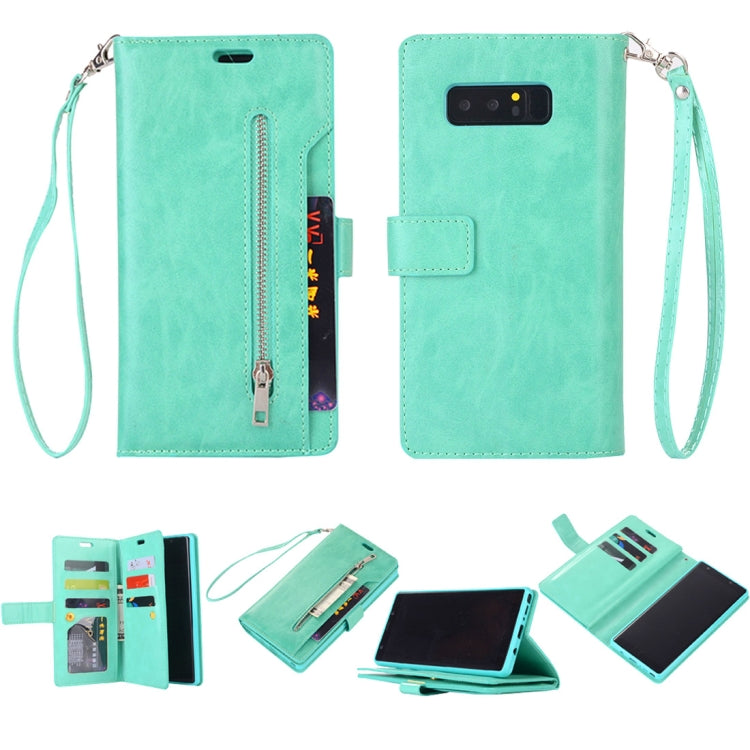 For Samsung Galaxy Note8 Multifunctional Zipper Horizontal Flip Leather Case with Holder & Wallet & 9 Card Slots & Lanyard
