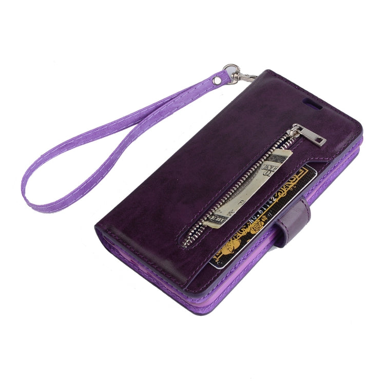For Samsung Galaxy S8 Multifunctional Zipper Horizontal Flip Leather Case with Holder & Wallet & 9 Card Slots & Lanyard