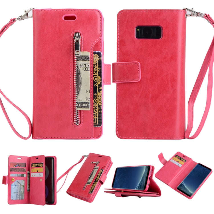For Samsung Galaxy S8 Multifunctional Zipper Horizontal Flip Leather Case with Holder & Wallet & 9 Card Slots & Lanyard