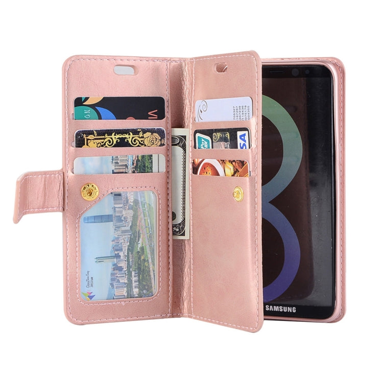 For Samsung Galaxy S8 Multifunctional Zipper Horizontal Flip Leather Case with Holder & Wallet & 9 Card Slots & Lanyard