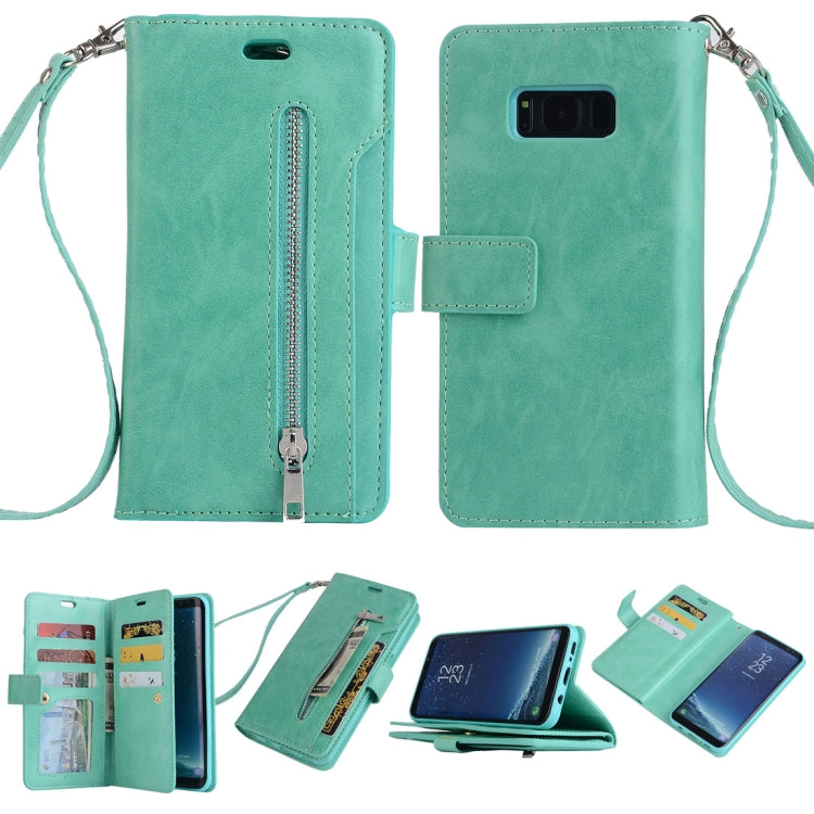 For Samsung Galaxy S8 Multifunctional Zipper Horizontal Flip Leather Case with Holder & Wallet & 9 Card Slots & Lanyard