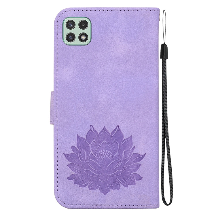 For Samsung Galaxy A22 5G Lotus Embossed Leather Phone Case
