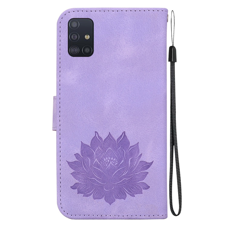 For Samsung Galaxy A51 Lotus Embossed Leather Phone Case