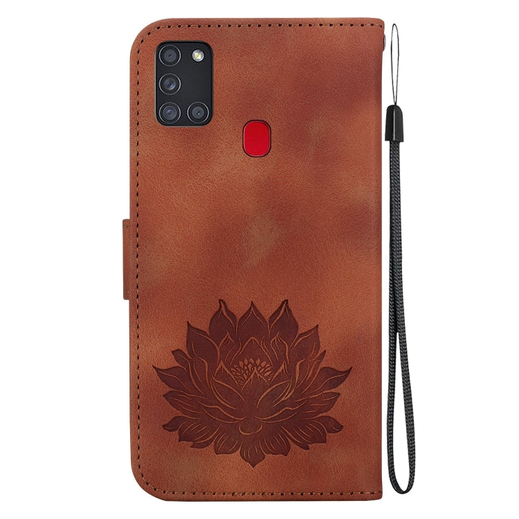 For Samsung Galaxy A21s Lotus Embossed Leather Phone Case