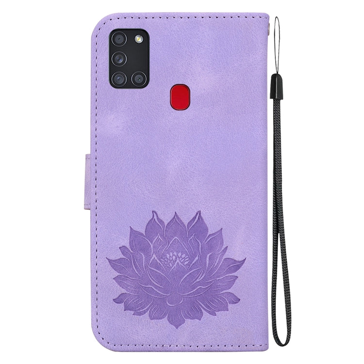 For Samsung Galaxy A21s Lotus Embossed Leather Phone Case