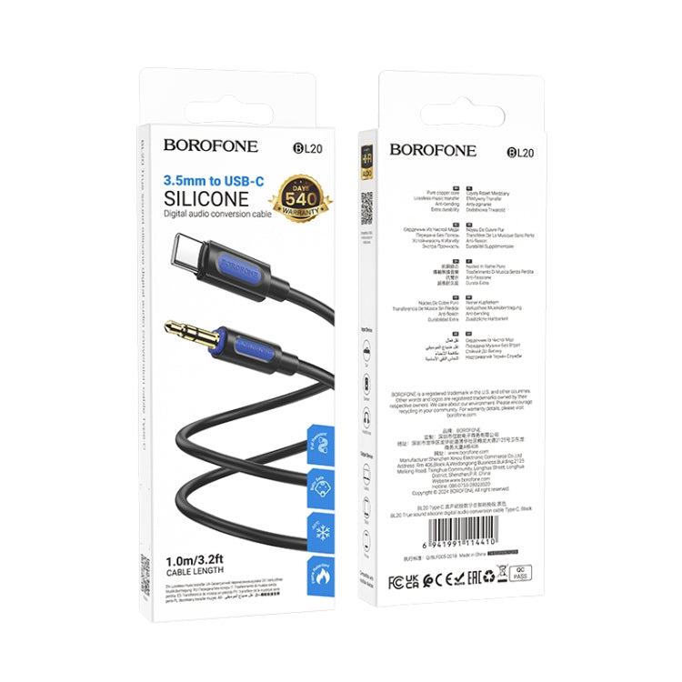 Borofone BL20 True Sound AUX Silicone Audio Cable, 3.5mm to Type-C Cable, Length: 1m