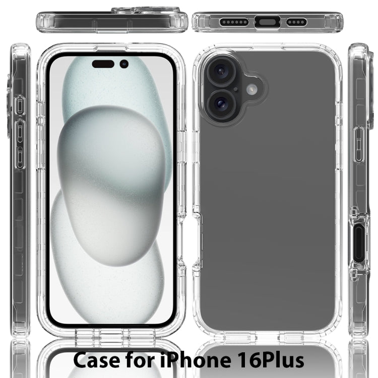 For iPhone 16 Plus Clear TPU Hybrid PC Shockproof Phone Case - Transparent