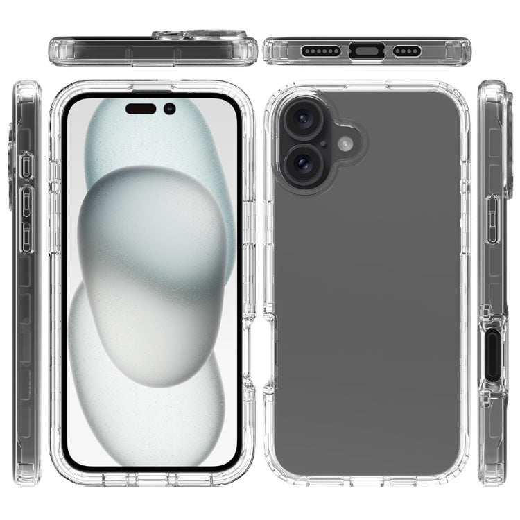 For iPhone 16 Clear TPU Hybrid PC Shockproof Phone Case - Transparent