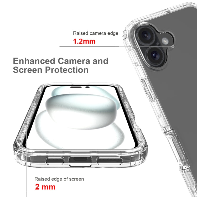 For iPhone 16 Clear TPU Hybrid PC Shockproof Phone Case - Transparent