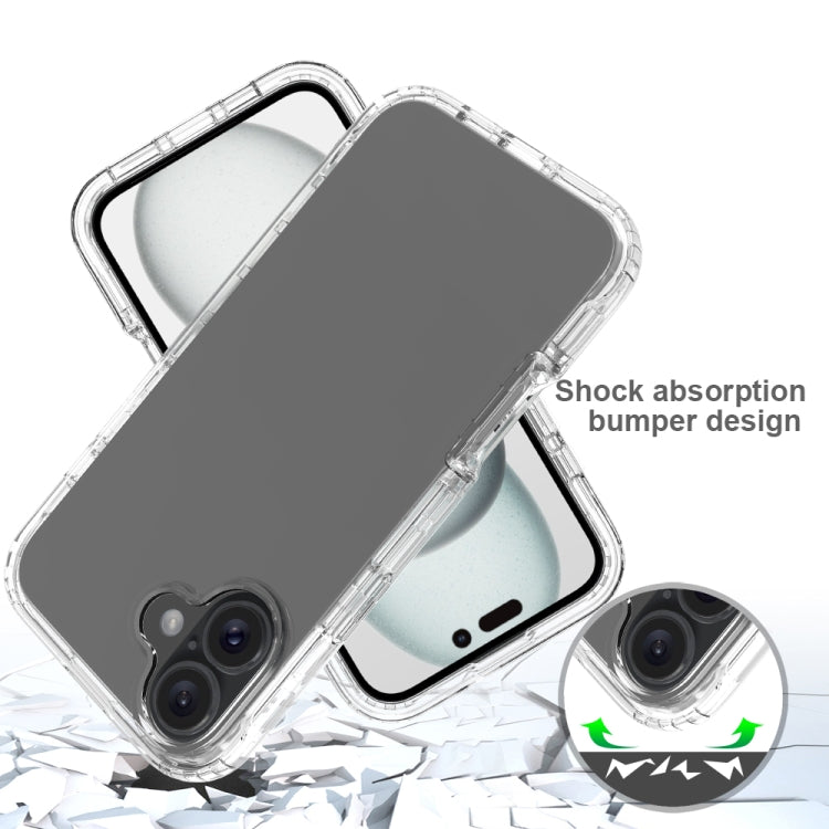 For iPhone 16 Clear TPU Hybrid PC Shockproof Phone Case - Transparent