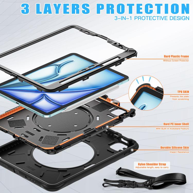For iPad Air 11 2026 / 2025 / 2024 Rotation Handle Holder Silicone Hybrid PC Tablet Case