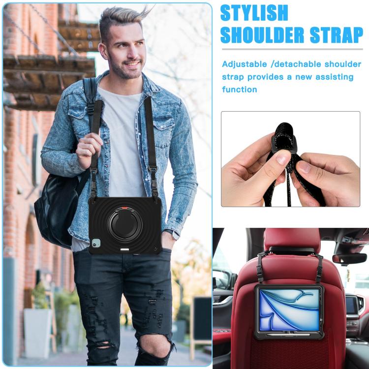 For iPad Air 11 2026 / 2025 / 2024 Rotation Handle Holder Silicone Hybrid PC Tablet Case