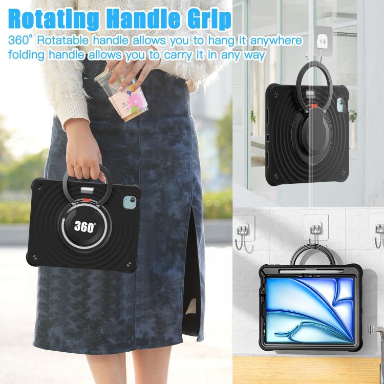 For iPad Air 11 2026 / 2025 / 2024 Rotation Handle Holder Silicone Hybrid PC Tablet Case