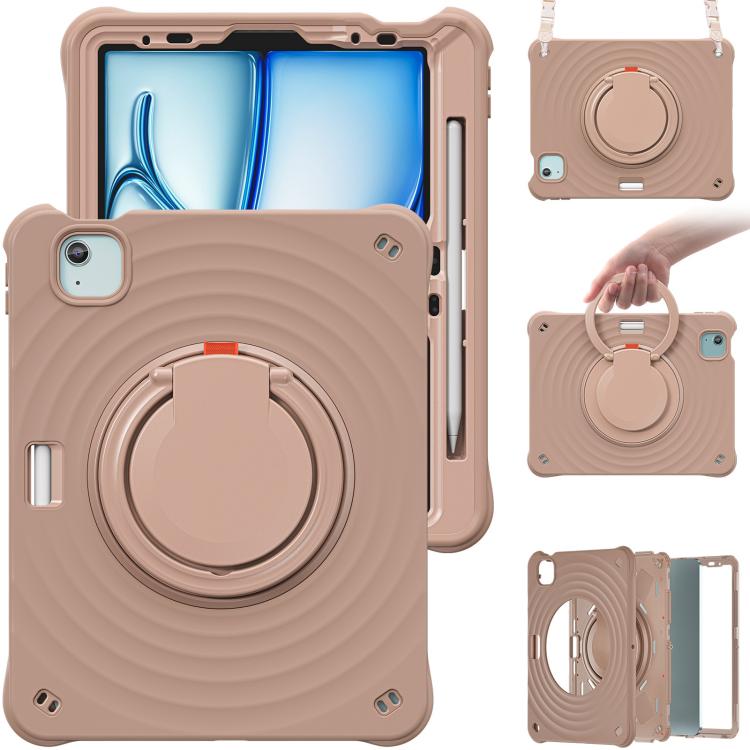 For iPad Air 11 2026 / 2025 / 2024 Rotation Handle Holder Silicone Hybrid PC Tablet Case