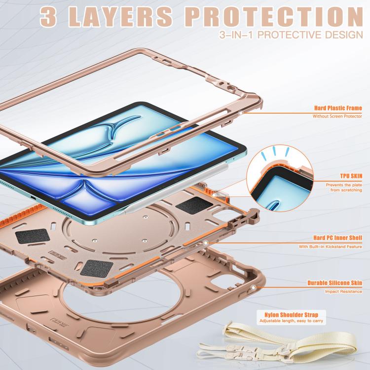 For iPad Air 11 2026 / 2025 / 2024 Rotation Handle Holder Silicone Hybrid PC Tablet Case