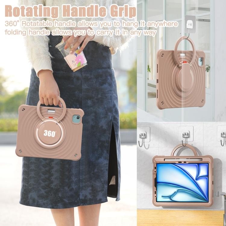 For iPad Air 11 2026 / 2025 / 2024 Rotation Handle Holder Silicone Hybrid PC Tablet Case