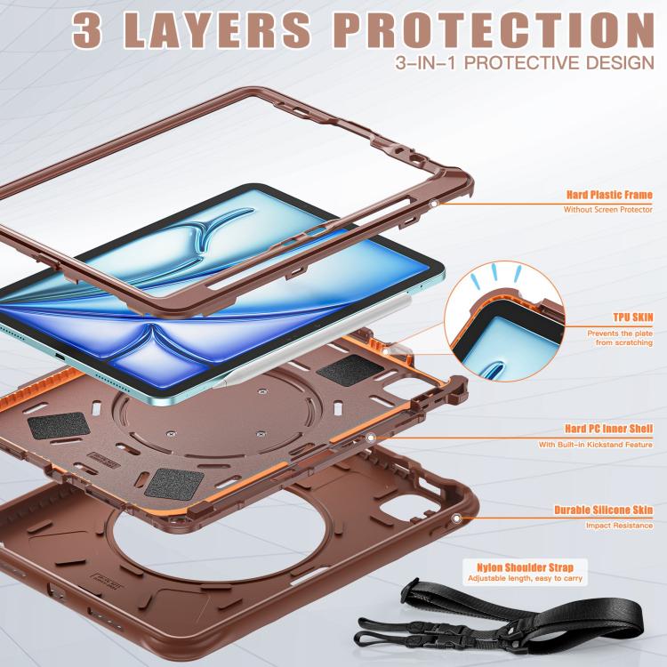 For iPad Air 11 2026 / 2025 / 2024 Rotation Handle Holder Silicone Hybrid PC Tablet Case