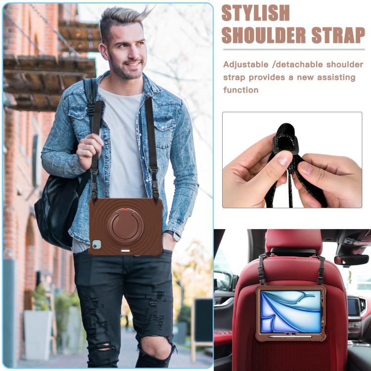 For iPad Air 11 2026 / 2025 / 2024 Rotation Handle Holder Silicone Hybrid PC Tablet Case